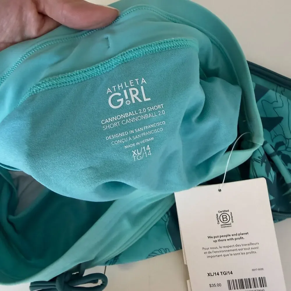 New Athleta Girl Cannonball 2.0 Short Swim Blue Floral $35 - XL 14